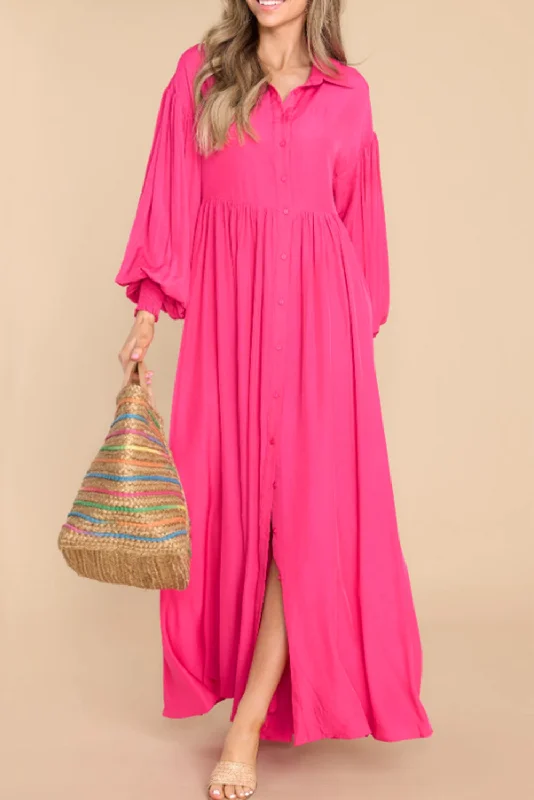 Blue Zone Planet |  Rose Bubble Sleeve Shirt Maxi Dress Classic Strapless Maxi Dress