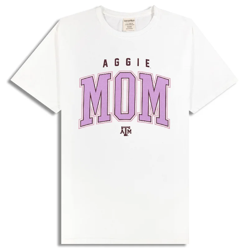 Texas A&M Bold Pink Aggie Mom White T-Shirt Faux Fur Fabric Real Fur Fabric Shearling Fabric