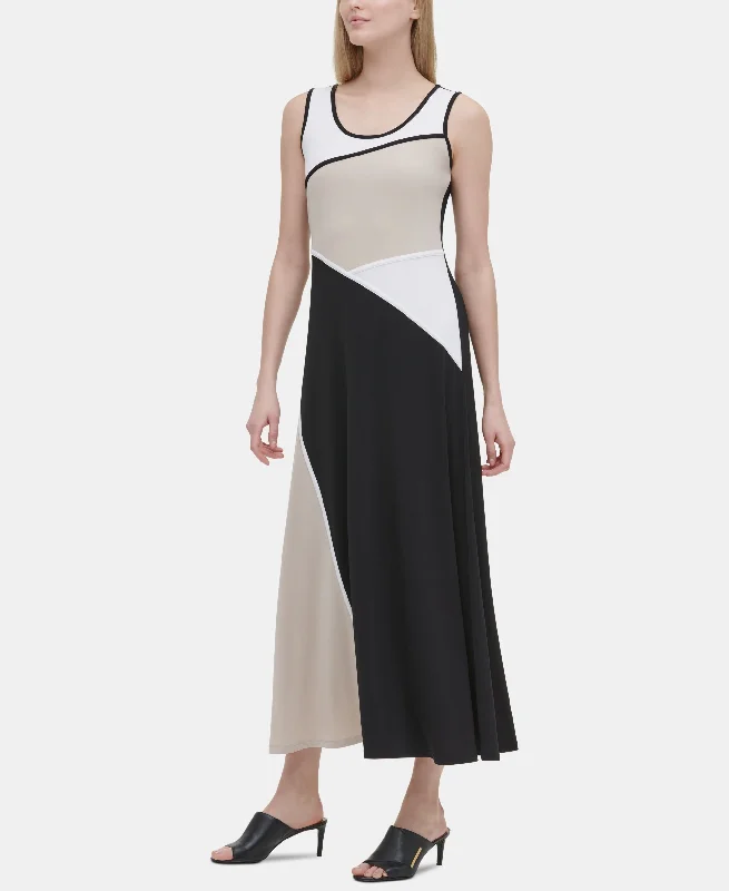 Calvin Klein Colorblocked Maxi Dress Comfortable Fit-and-Flare Maxi Dress