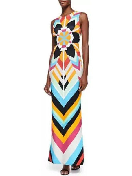 Colorful Long Geometric Print Maxi Dress Chic Button-Up Maxi Dress