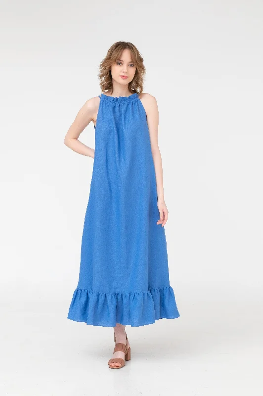 Constance – Gathered Linen Maxi Dress Stylish Off-Shoulder Maxi Dress