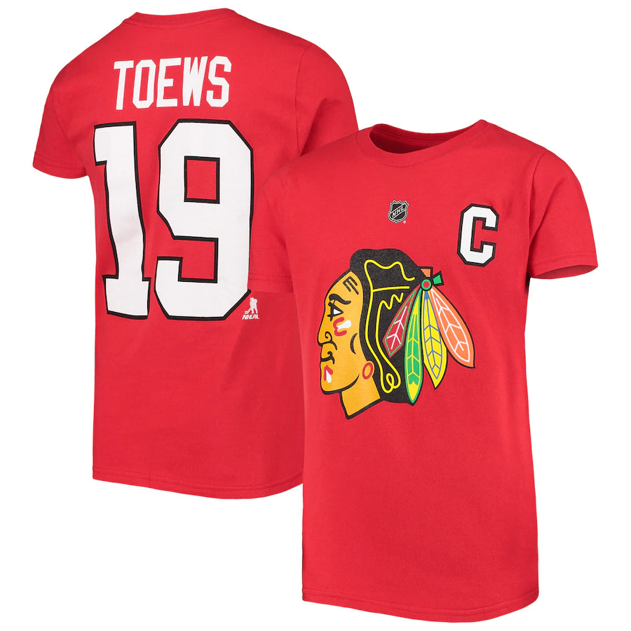 MENS  Chicago Blackhawks Jonathan Toews #19  T-Shirt NHL Reebok Tee Solid Print Embellished