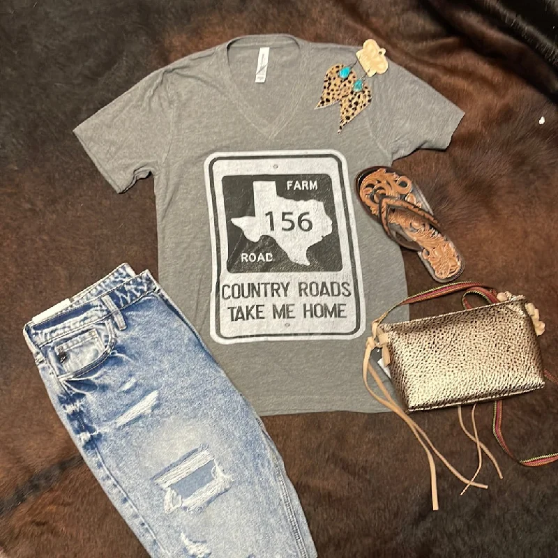 Country Road 156 Crew or V-neck or  T-Shirt Collared T-Shirt Boat Neck A-Line