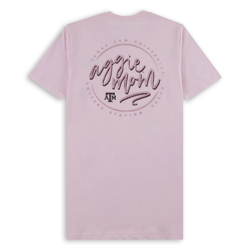 Texas A&M Pink Cursive Aggie Mom T-Shirt Houndstooth Herringbone Solid