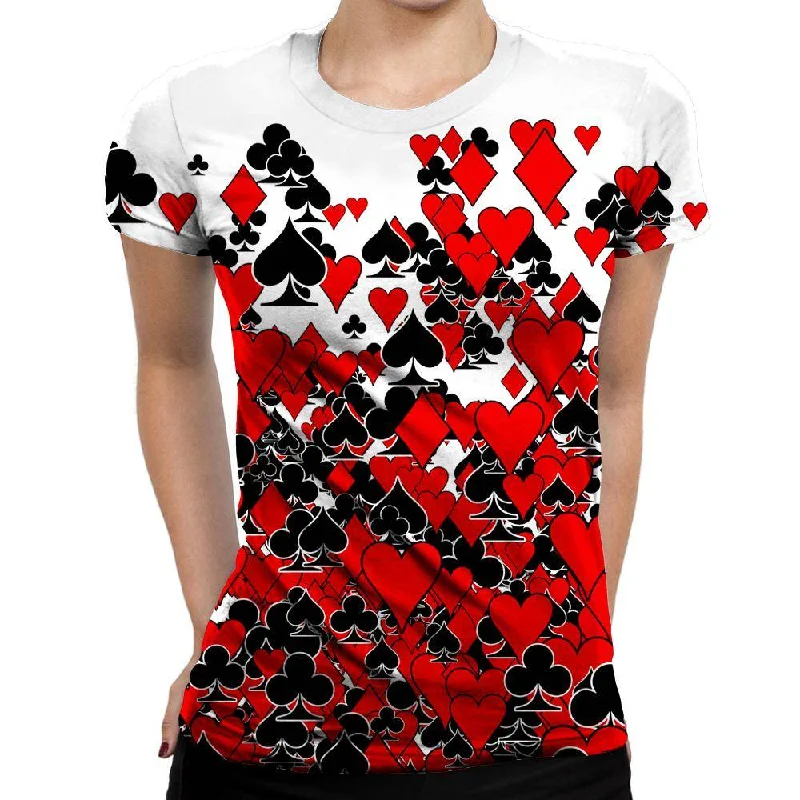 Deck Of Cards Womens T-Shirt Print Jacquard Patchwork