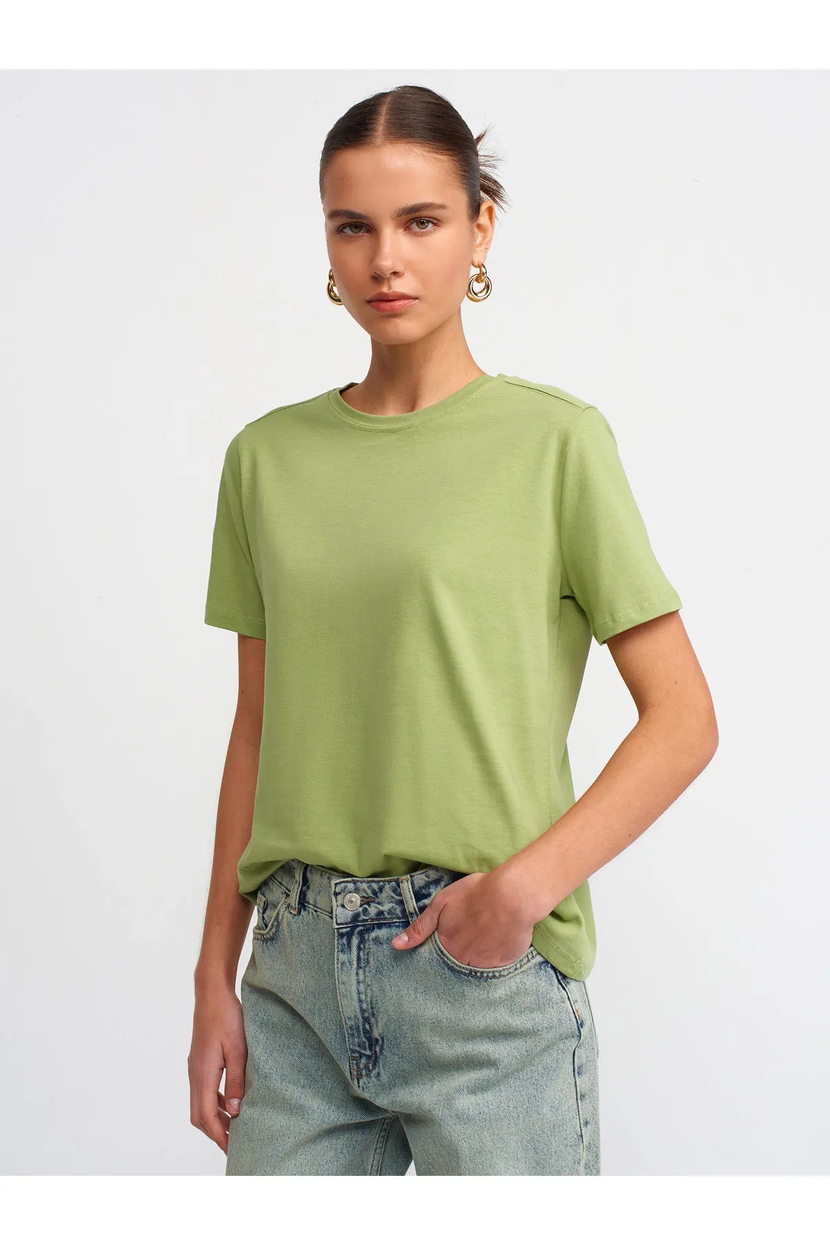 Dilvin Women's Green Cotton T-shirt Rayon Fabric Velvet Fabric Corduroy Fabric