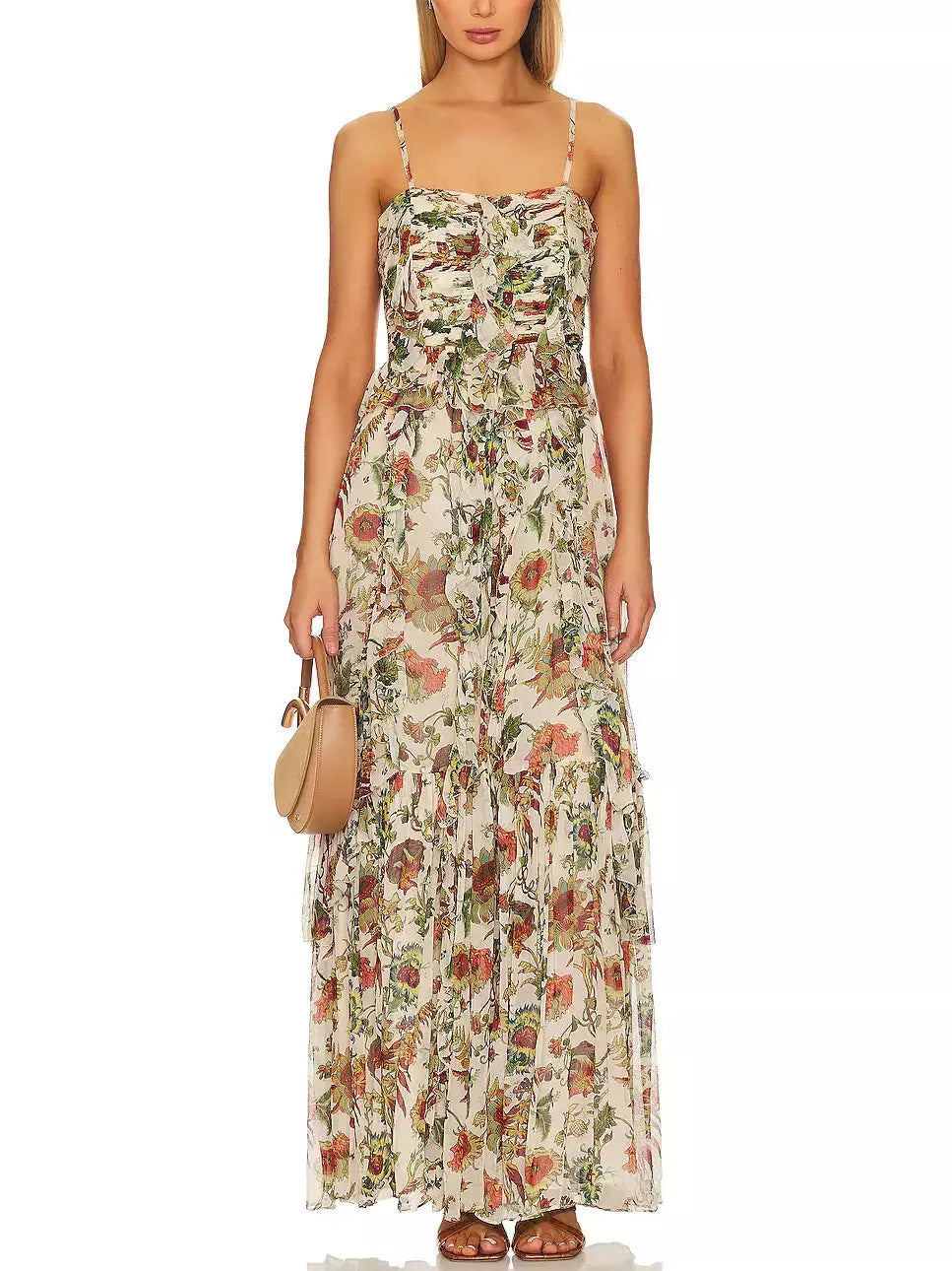 Floral Printed Multicolor Silk Maxi Dress Fashionable Halter Neck Maxi Dress