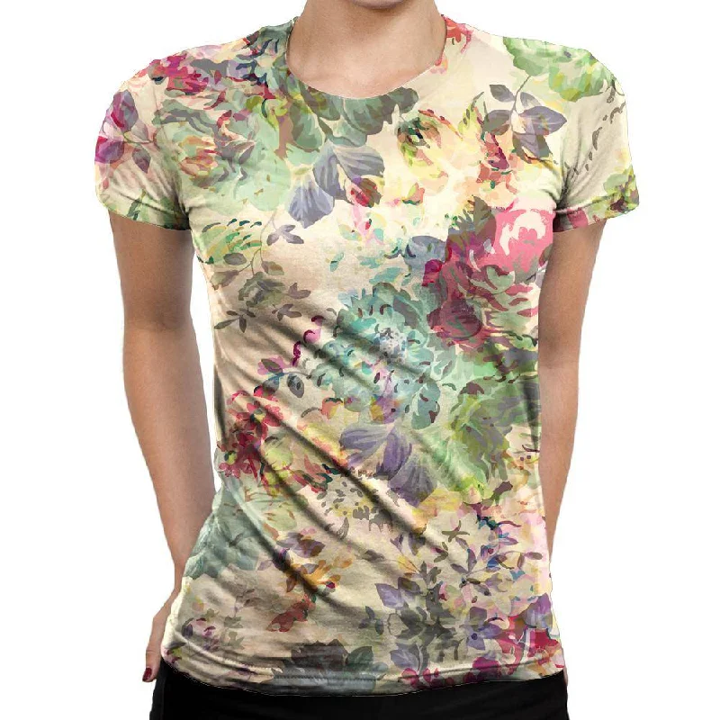 Flower Abstraction Womens T-Shirt Welt Pockets Slit Pockets