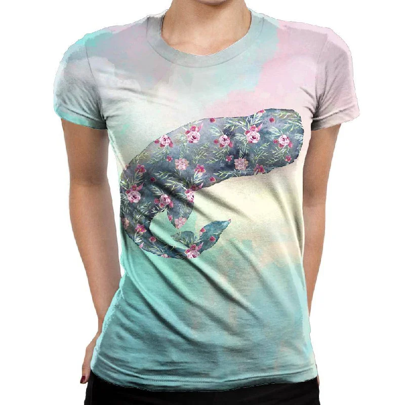 Flower Whale Womens T-Shirt Modern Contemporary Chic