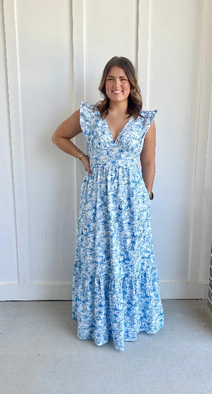 French Blue Maxi Dress Trendy Printed Maxi Dress