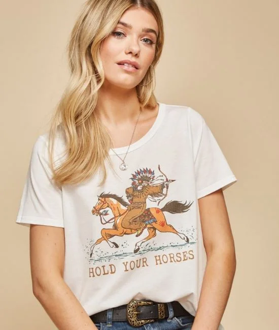 Hold Your Horses T-Shirt Spandex Blend Rayon Blend Denim Blend