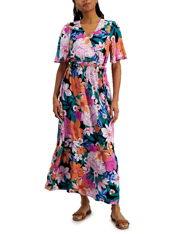 INC International Concepts Petite Printed Surplice Maxi Dress Stylish Boho Maxi Dress