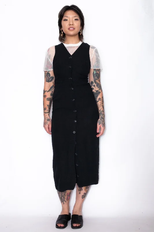 Jigsaw Black Buttoned Maxi Dress Trendy Maxi Dress with Bow