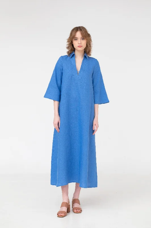 Katrina – V-neck linen maxi dress Cozy Knit Maxi Dress