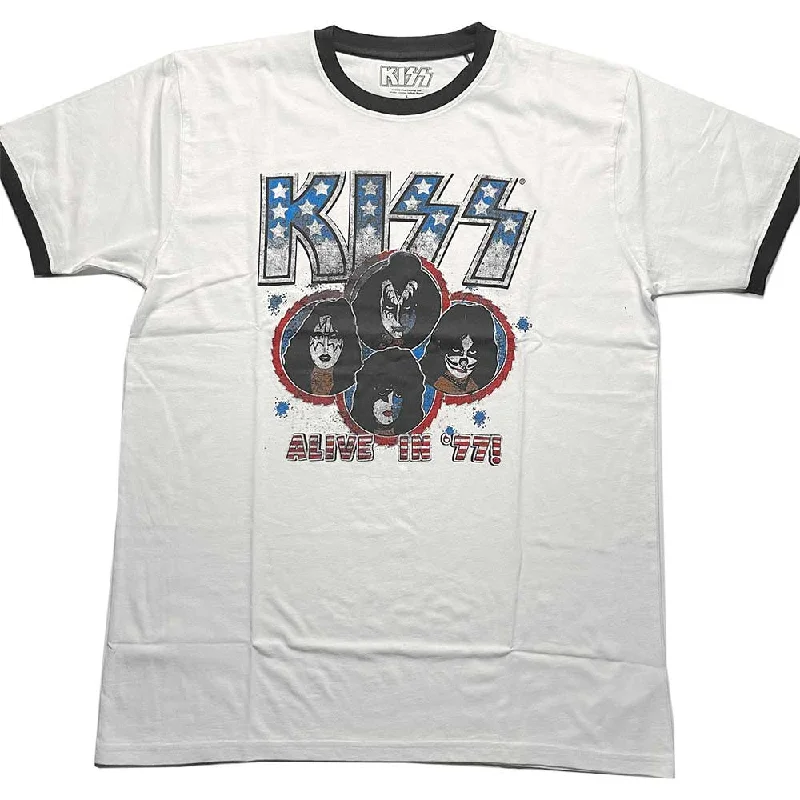 KISS | Official Band Ringer T-Shirt | Alive in '77 Houndstooth Herringbone Solid