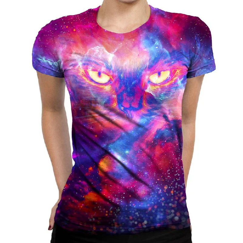 Kitty Universe Womens T-Shirt Iron Safe Non-Iron Wrinkle Free