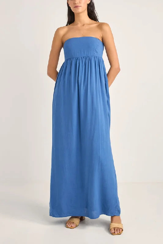 Rhythm Lani Strapless Maxi Dress - Blue Chic Summer Floral Maxi Dress