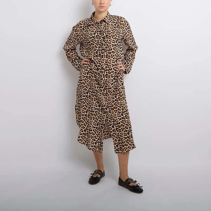 Leopard Print Chiffon Shirt Maxi Dress- UK 12 Classic V-Neck Maxi Dress