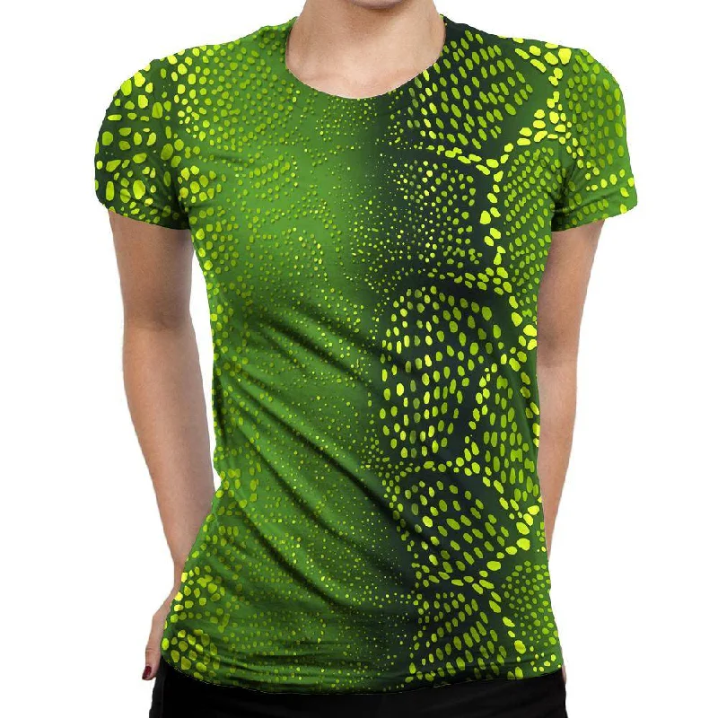 Many Dots Green Womens T-Shirt Anti-Pilling Machine Wash Handmade