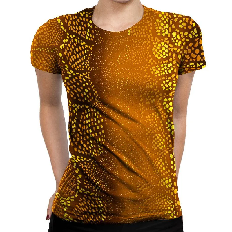 Many Dots Orange Womens T-Shirt Beaded Sequined Faux Fur