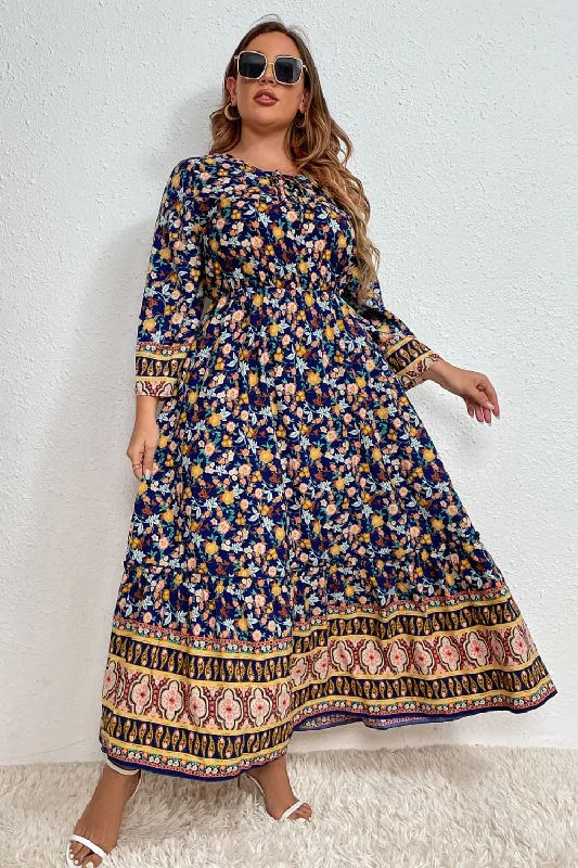 Plus Size Bohemian Round Neck Maxi Dress Chic Summer Floral Maxi Dress