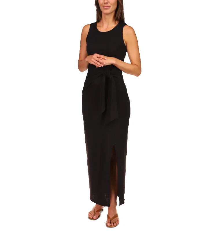 Michael Michael Kors Waffle-Knit Tie-Waist Maxi Dress Stylish Maxi Dress with Pleats