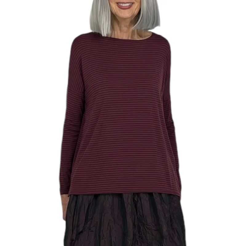 NURRI STRIPED CREWNECK TEE Rayon Fabric Velvet Fabric Corduroy Fabric