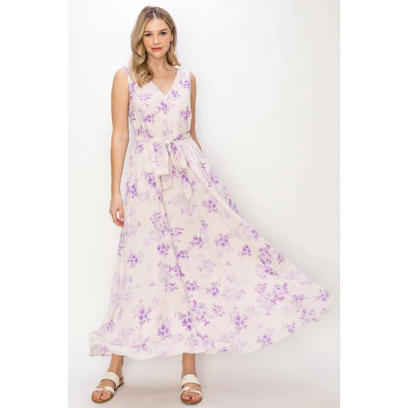 Sleeveless Lilac and Pink Chiffon Maxi Dress Fashionable Off-Shoulder Maxi Dress