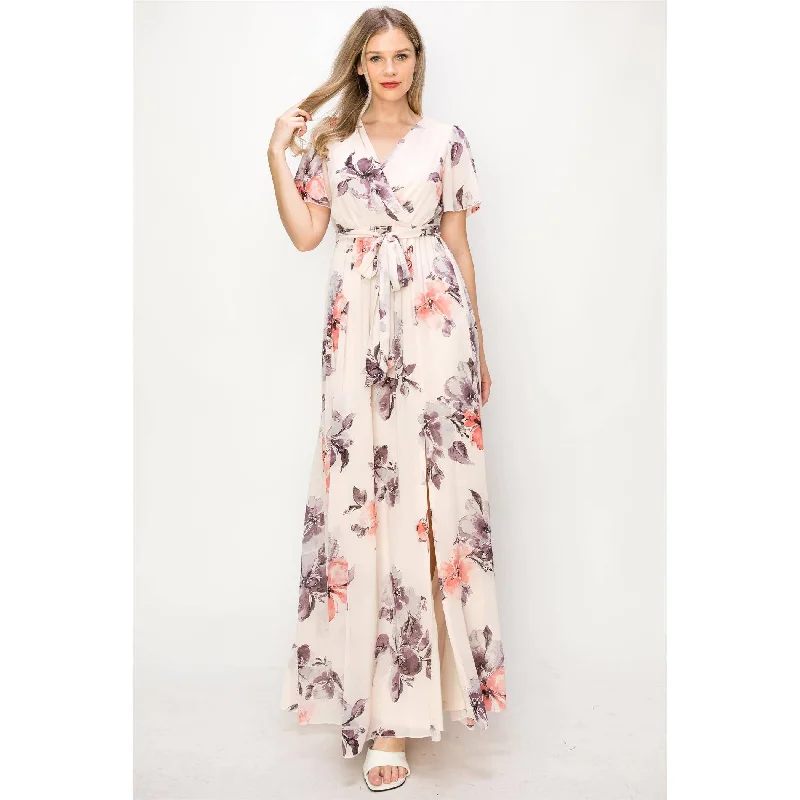 Flutter Sleeve Floral Chiffon Maxi Dress Stylish Long Sleeve Maxi Dress