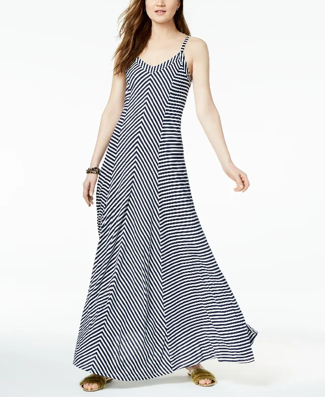 Petite Embellished Striped Maxi Dress Elegant Maxi Dress with Drapes