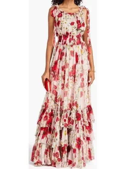 Poppy and Daisy Print Maxi Dress Trendy A-Line Maxi Dress