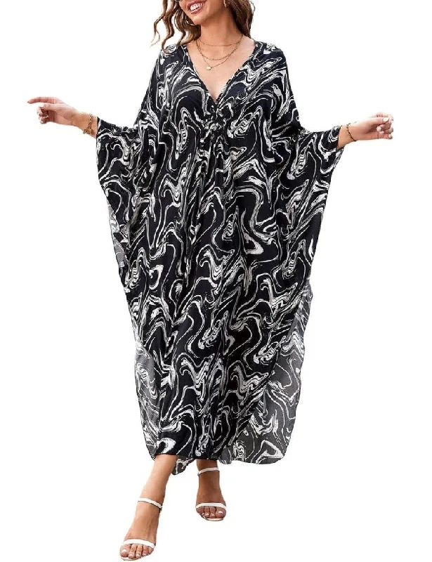 Print Beach Kaftan Black and White Swim Cover Up Adjustable Strap Swimsuit