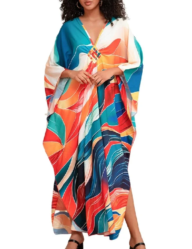 Print Plus Size Swim Caftan Cover Up Plus-Size Bikini Set