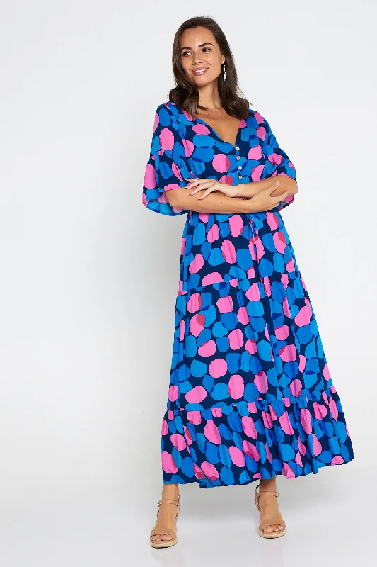 Quinn Maxi Dress - Pink/Cobalt Spot Fashionable High-Low Maxi Dress