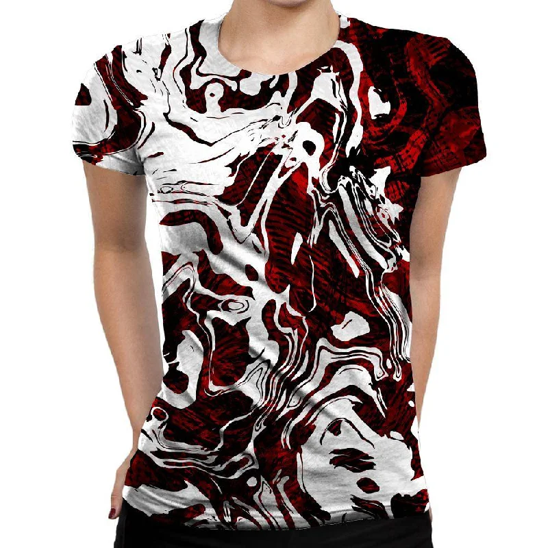 Red Flow Womens T-Shirt Anti-Pilling Machine Wash Handmade