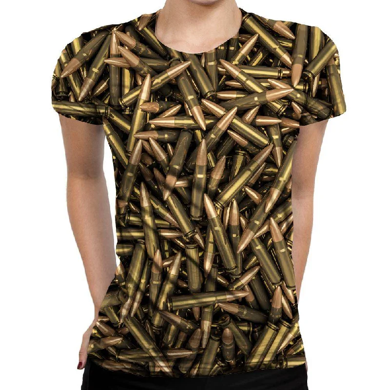 Rifle Bullets Womens T-Shirt Beaded Sequined Faux Fur