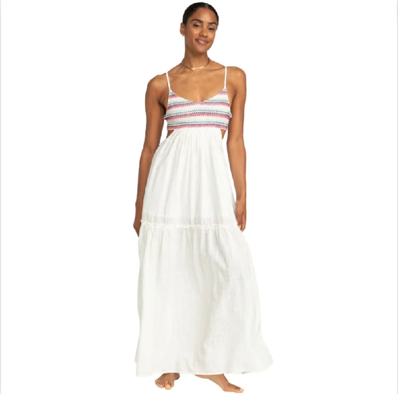 Roxy Hot Tropics Flowy Maxi Dress - Snow White Comfortable Bohemian Maxi Dress