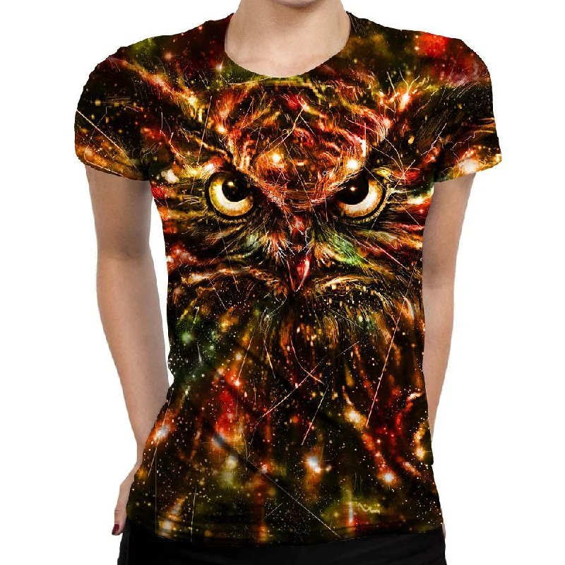 Space Owl Womens T-Shirt Hooded Caped Shawl Collar