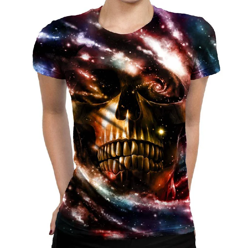 Space Skull 2 Womens T-Shirt Wool Fabric Cashmere Fabric Tweed Fabric