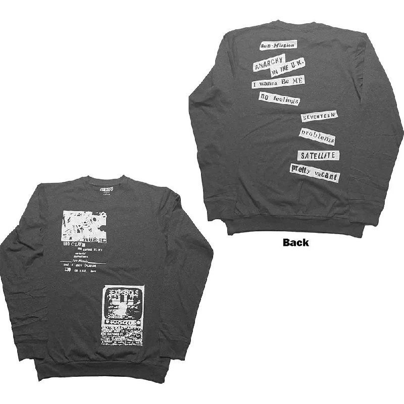 The Sex Pistols Unisex Long Sleeve T-Shirt: 100 Club (Back Print) Satin Blend Silk Blend Wool Blend