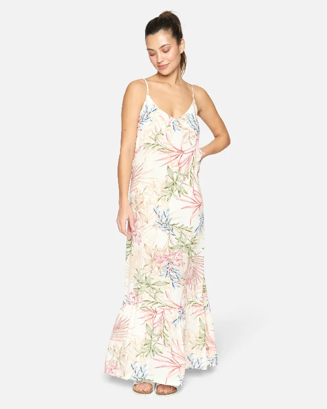 SUMMER PALM RUFFLE MAXI DRESS Classic Solid Maxi Dress