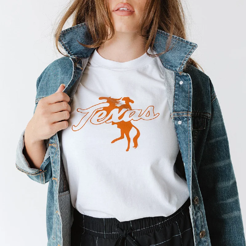 Texas Cowboy Graphic T-Shirt, White Collared Crew Neck Turtle Neck