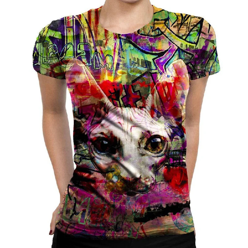 The Graffiti Cat Womens T-Shirt Fitted T-Shirt Seamless Stretchy