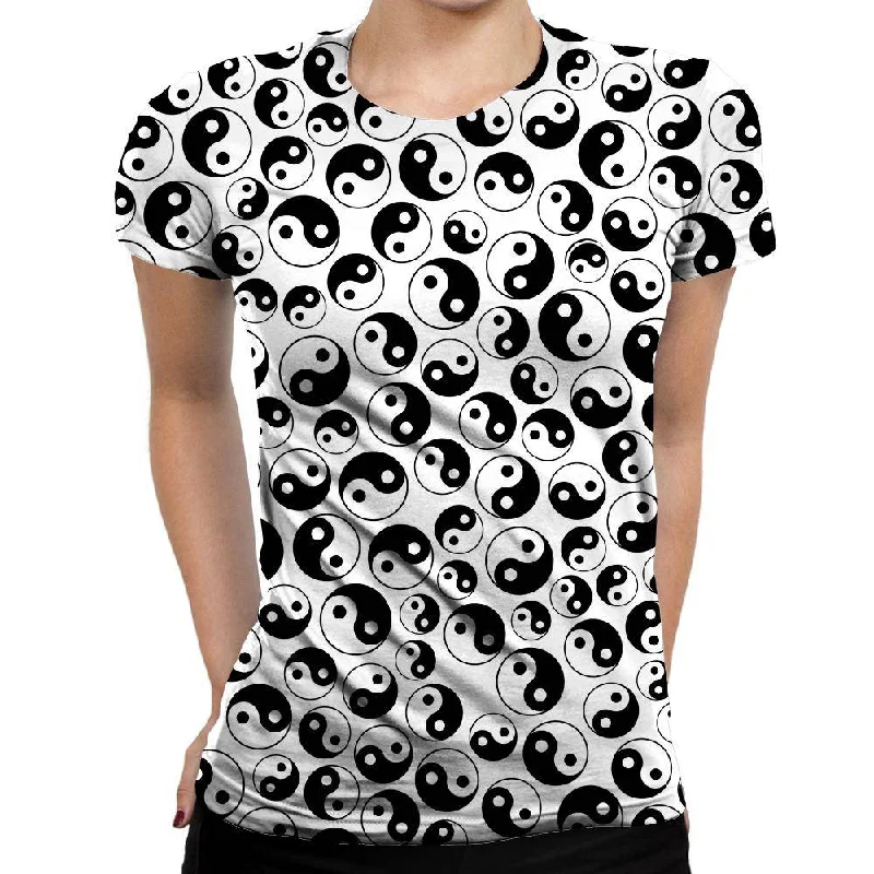 The Yin And The Yang Womens T-Shirt Beaded Sequined Faux Fur