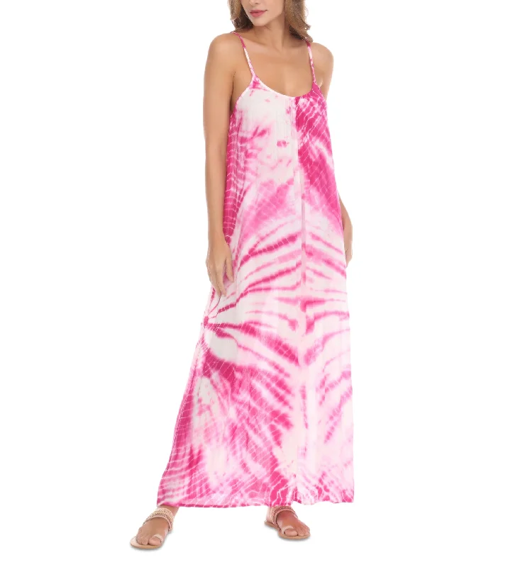 Tie-Dye Sleeveless Maxi Swim Cover-Up Quick-Dry Tankini