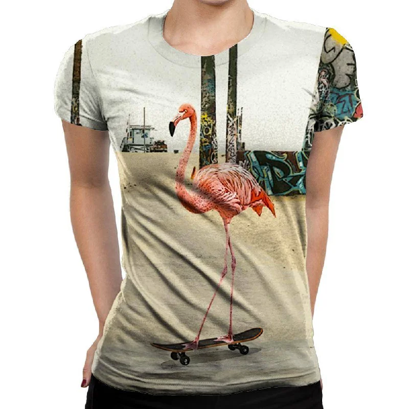 Venice Beach Flamingo Womens T-Shirt Satin Fabric Silk Fabric Chiffon Fabric