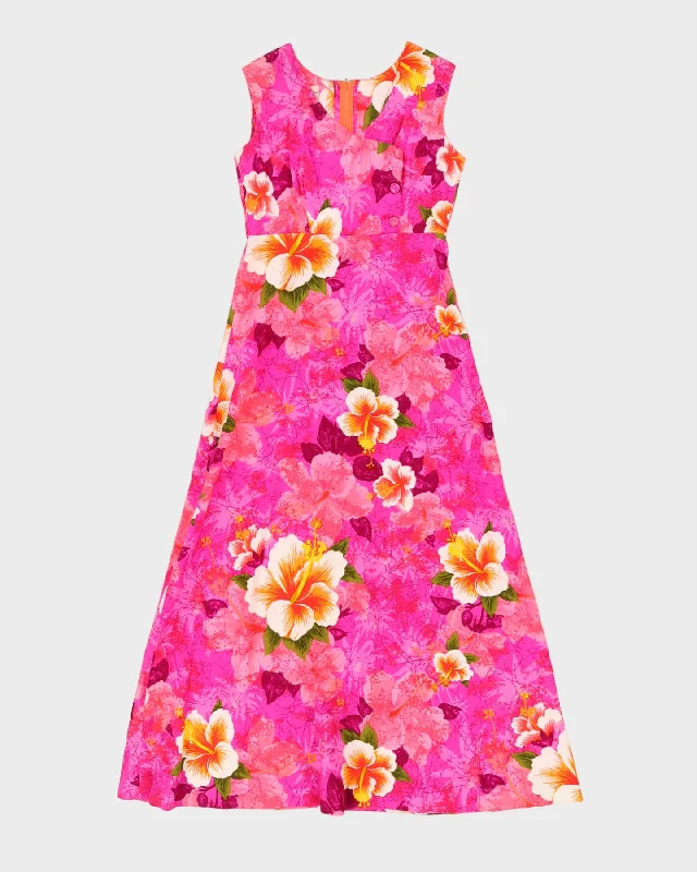 Vintage 1970s Pink Hawaiian Maxi Dress - S Cozy Spaghetti Strap Maxi Dress