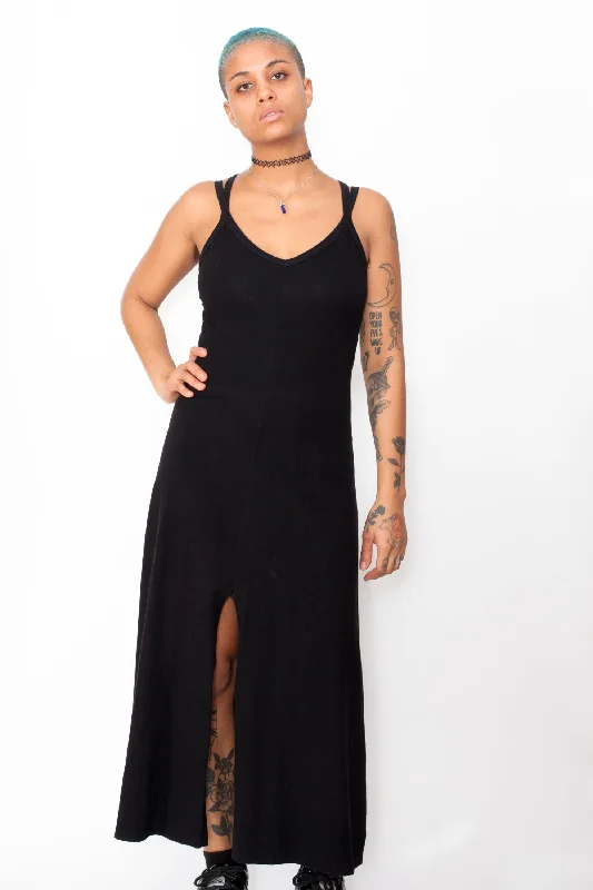 Vintage 90s Goth Maxi Dress Comfortable Fitted Maxi Dress