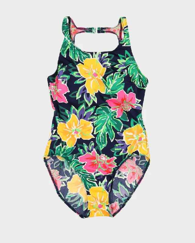 Vintage Floral Swimsuit - M Mesh Panel Swimwear