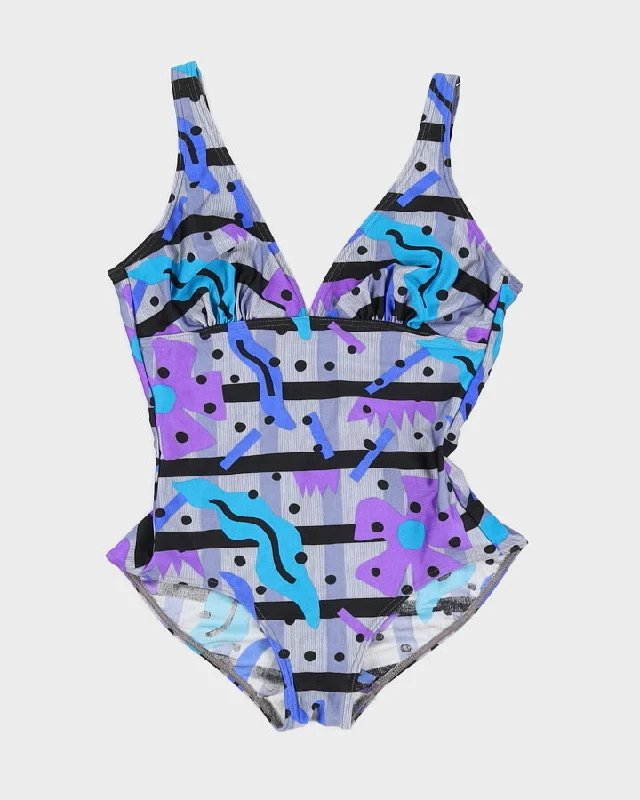 Vintage Geometric Pattern Swimsuit - M Plunge Back Swimsuit